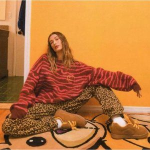 Drew House Women XXL Magenta Tiger Print Sketch Mascot Squiggle Pullover Sweater